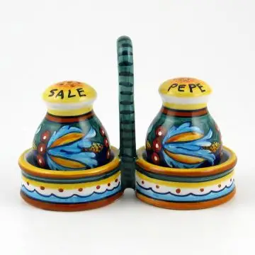 Italian salt and pepper shakers set from the Geometrico 39E Collection handmade by Eugenio Ricciarelli - Deruta, Rapallo, Amalfi