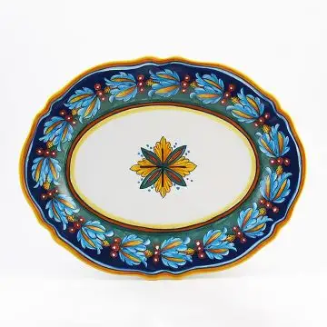 Italian oval platter from the Geometrico 39E Collection handmade by Eugenio Ricciarelli - Deruta, Rapallo, Amalfi