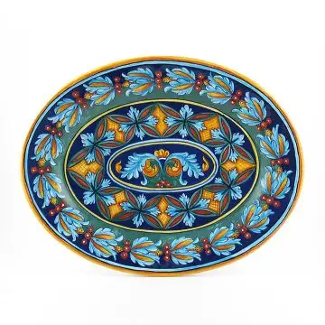 Italian oval platter from the Geometrico 39E Collection handmade by Eugenio Ricciarelli - Deruta, Rapallo, Amalfi