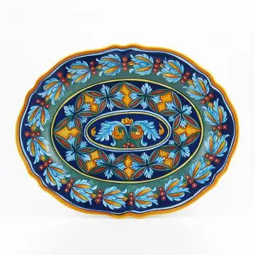Italian oval platter from the Geometrico 39E Collection handmade by Eugenio Ricciarelli - Deruta, Rapallo, Amalfi