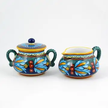 Italian creamer & sugar set from the Geometrico 39E Collection handmade by Eugenio Ricciarelli - Deruta, Rapallo, Amalfi