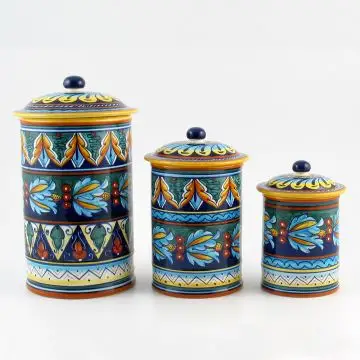 Italian set of 3 canisters from the Geometrico 39E Collection handmade by Eugenio Ricciarelli - Deruta, Rapallo, Amalfi