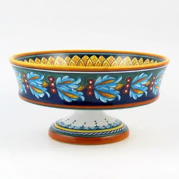 Italian footed fruit bowl from the Geometrico 39E Collection handmade by Eugenio Ricciarelli - Deruta, Rapallo, Amalfi