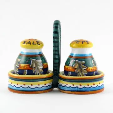 Italian salt and pepper shakers set from the Geometrico 40E Collection handmade by Eugenio Ricciarelli - Deruta, Rapallo, Amalfi