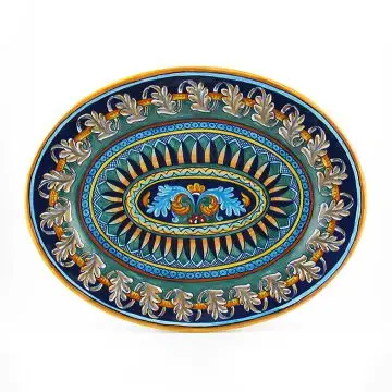Italian oval platter from the Geometrico 40E Collection handmade by Eugenio Ricciarelli - Deruta, Rapallo, Amalfi