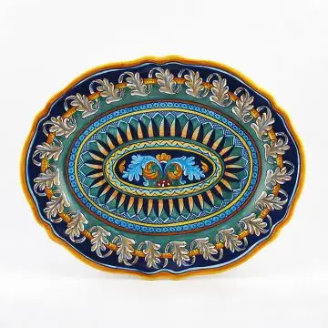 Italian oval platter from the Geometrico 40E Collection handmade by Eugenio Ricciarelli - Deruta, Rapallo, Amalfi