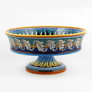 Italian footed fruit bowl from the Geometrico 40E Collection handmade by Eugenio Ricciarelli - Deruta, Rapallo, Amalfi