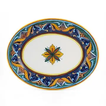 Italian oval platter from the Geometrico 42E Collection handmade by Eugenio Ricciarelli - Deruta, Rapallo, Amalfi