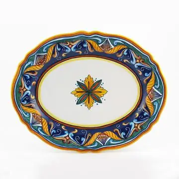 Italian oval platter from the Geometrico 42E Collection handmade by Eugenio Ricciarelli - Deruta, Rapallo, Amalfi