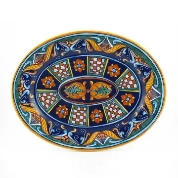 Italian oval platter from the Geometrico 42E Collection handmade by Eugenio Ricciarelli - Deruta, Rapallo, Amalfi