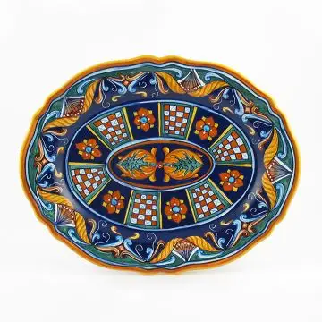 Italian oval platter from the Geometrico 42E Collection handmade by Eugenio Ricciarelli - Deruta, Rapallo, Amalfi