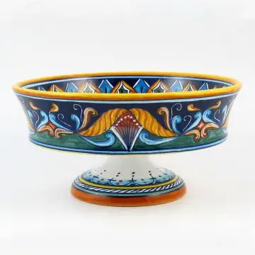 Italian footed fruit bowl from the Geometrico 42E Collection handmade by Eugenio Ricciarelli - Deruta, Rapallo, Amalfi