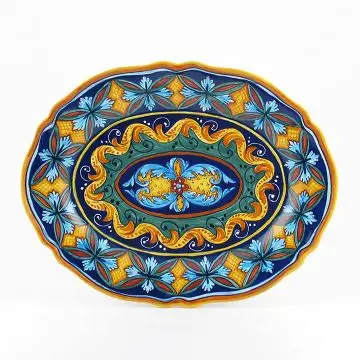 Italian oval platter from the Geometrico 50E Collection handmade by Eugenio Ricciarelli - Deruta, Rapallo, Amalfi