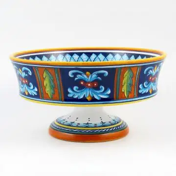 Italian footed fruit bowl from the Geometrico 52E Collection handmade by Eugenio Ricciarelli - Deruta, Rapallo, Amalfi