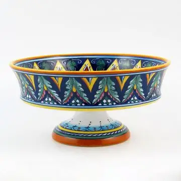Italian footed fruit bowl from the Geometrico 59E Collection handmade by Eugenio Ricciarelli - Deruta, Rapallo, Amalfi
