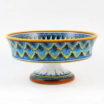 Italian footed fruit bowl from the Geometrico 61E Collection handmade by Eugenio Ricciarelli - Deruta, Rapallo, Amalfi