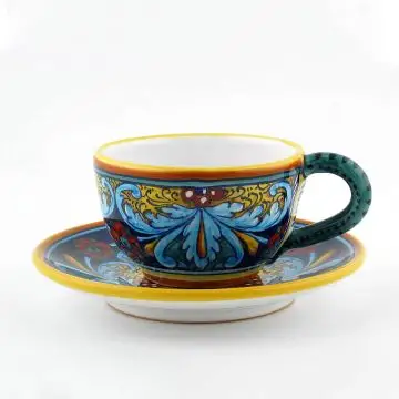 Italian breakfast cup and saucer from the Geometrico 64E Collection handmade by Eugenio Ricciarelli - Deruta, Rapallo, Amalfi