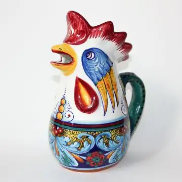 Italian rooster pitcher from the Geometrico 64E Collection handmade by Eugenio Ricciarelli - Deruta, Rapallo, Amalfi