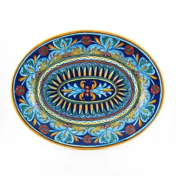 Italian oval platter from the Geometrico 64E Collection handmade by Eugenio Ricciarelli - Deruta, Rapallo, Amalfi