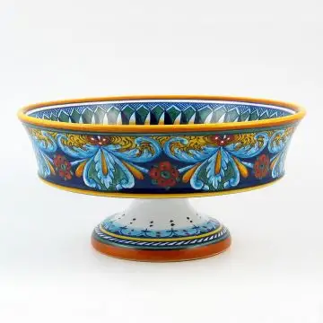 Italian footed fruit bowl from the Geometrico 64E Collection handmade by Eugenio Ricciarelli - Deruta, Rapallo, Amalfi