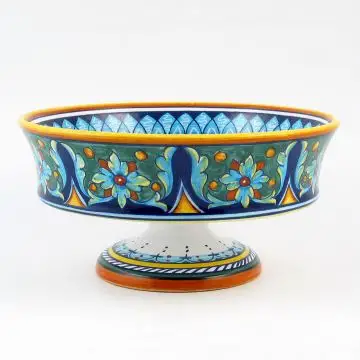Italian footed fruit bowl from the Geometrico 65E Collection handmade by Eugenio Ricciarelli - Deruta, Rapallo, Amalfi