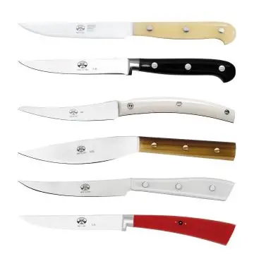 Set of 6 steak and table knives with lucite handles from the 6 Lame collection. They are handcrafted by Coltellerie Berti in Scarperia, Italy - main image