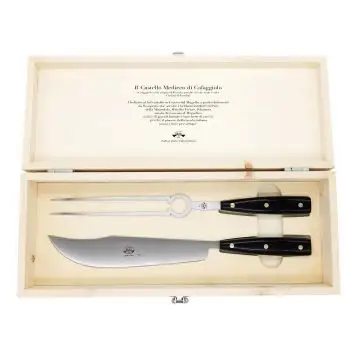 Cafaggiolo black carving set handcrafted by Coltellerie Berti in Scarperia, Italy