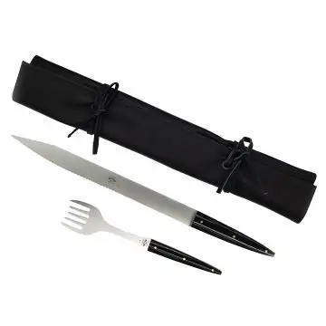 Dessert knife and fork with black lucite handles specifically designed for the Italian Pandoro and Panettone by Berti of Italy