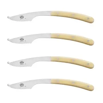 Set of 4 pizza knives with white handles from the Napoli collection. They are handcrafted by Coltellerie Berti in Scarperia, Italy