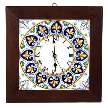 Handmade Italian ceramic wall clock by L'Antica Deruta featuring a geometrical design