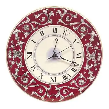 Handmade Italian ceramic wall clock featuring the famous Ricco Deruta design in red and gold lustre