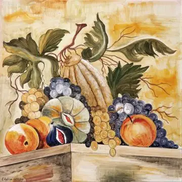 Deruta tile plaque featuring grapes and melons handmade by Antica Deruta - Italy
