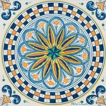 Hand-painted Deruta tile ad01 by Antica Deruta, Italy. The tile is entirely handcrafted.