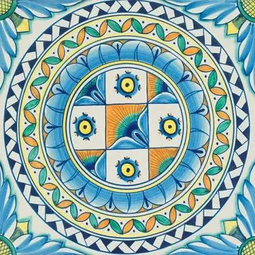 Hand-painted Deruta tile ad02 by Antica Deruta, Italy. The tile is entirely handcrafted.
