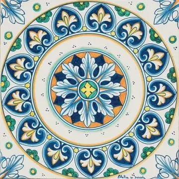 Hand-painted Deruta tile ad05 by Antica Deruta, Italy. The tile is entirely handcrafted.