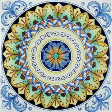Hand-painted Deruta tile ad07 by Antica Deruta, Italy. The tile is entirely handcrafted.