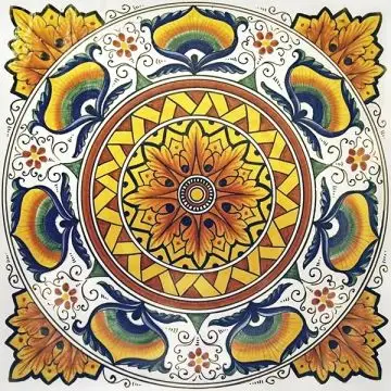 Hand-painted Deruta tile ad13 by Antica Deruta, Italy. The tile is entirely handcrafted.