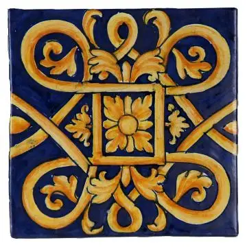 Hand-painted Deruta tile ADMS1 Tradizione Collection by Antica Deruta, Italy. The tile is entirely handcrafted.