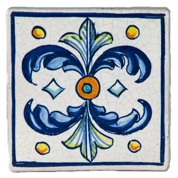 Hand-painted Deruta tile AD03 Tradizione Collection by Antica Deruta, Italy. The tile is entirely handcrafted.