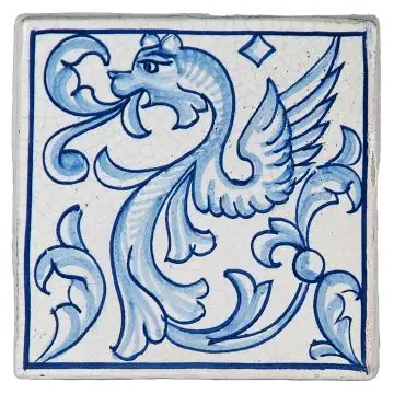 Hand-painted Deruta tile AD07T by Antica Deruta, Italy. The tile is entirely handcrafted.