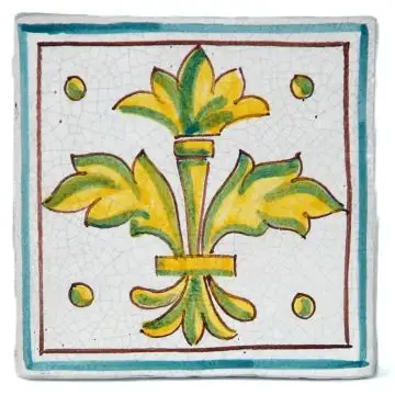 Hand-painted Deruta tile AD10 Tradizione Collection by Antica Deruta, Italy. The tile is entirely handcrafted.