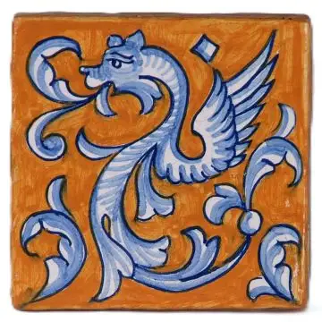 Hand-painted Deruta tile AD19 Tradizione Collection by Antica Deruta, Italy. The tile is entirely handcrafted.