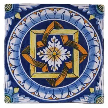 Hand-painted Deruta tile AD23 Tradizione Collection by Antica Deruta, Italy. The tile is entirely handcrafted.