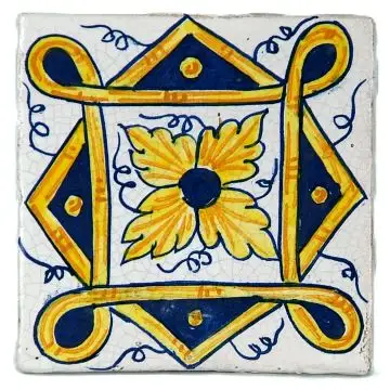 Hand-painted Deruta tile AD61B Tradizione Collection by Antica Deruta, Italy. The tile is entirely handcrafted.