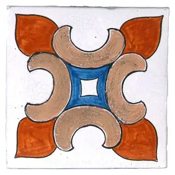 Hand-painted Deruta tile ADRM1 Tradizione Collection by Antica Deruta, Italy. The tile is entirely handcrafted.