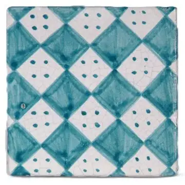 Hand-painted Deruta tile AD08V Classica collection by Antica Deruta, Italy. The tile is entirely handcrafted.