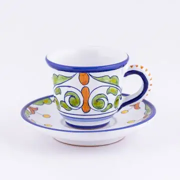Deruta espresso cup and saucer from the Amelia collection, handmade by Antica Deruta - Italy