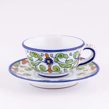 Deruta tea cup and saucer from the Amelia collection, handmade by Antica Deruta - Italy