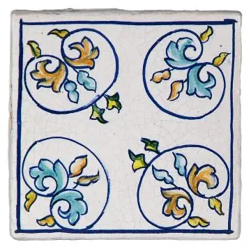 Hand-painted Deruta tile AD11 Tradizione by Antica Deruta, Italy. The tile is entirely handcrafted.