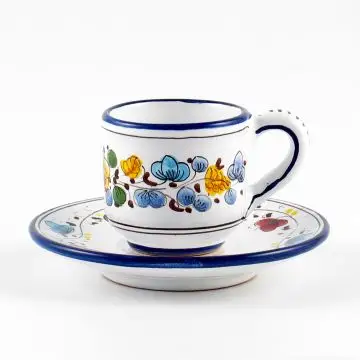 Arabesco Semplice Italian espresso cup and saucer handmade by Fima in Deruta